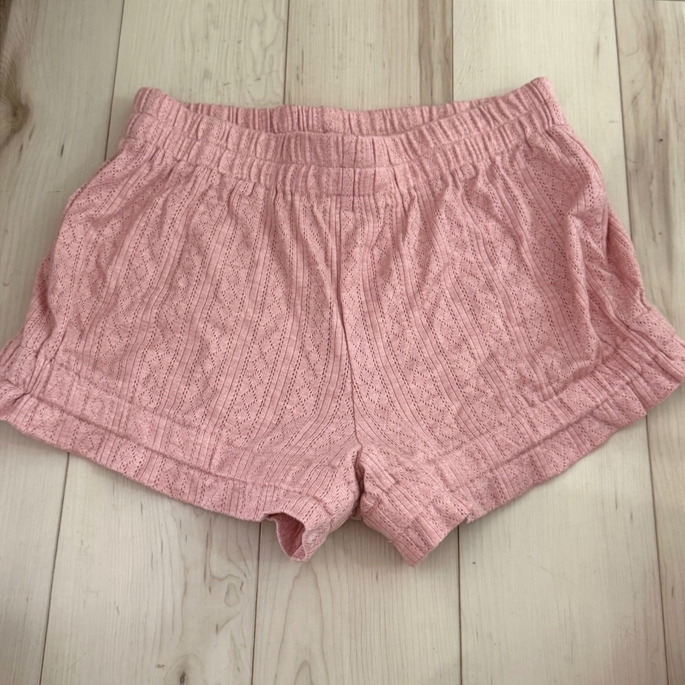 Lulus Pink Pointelle Knit Lounge Shorts Small Elastic Waist Lettuce Edge Pajama